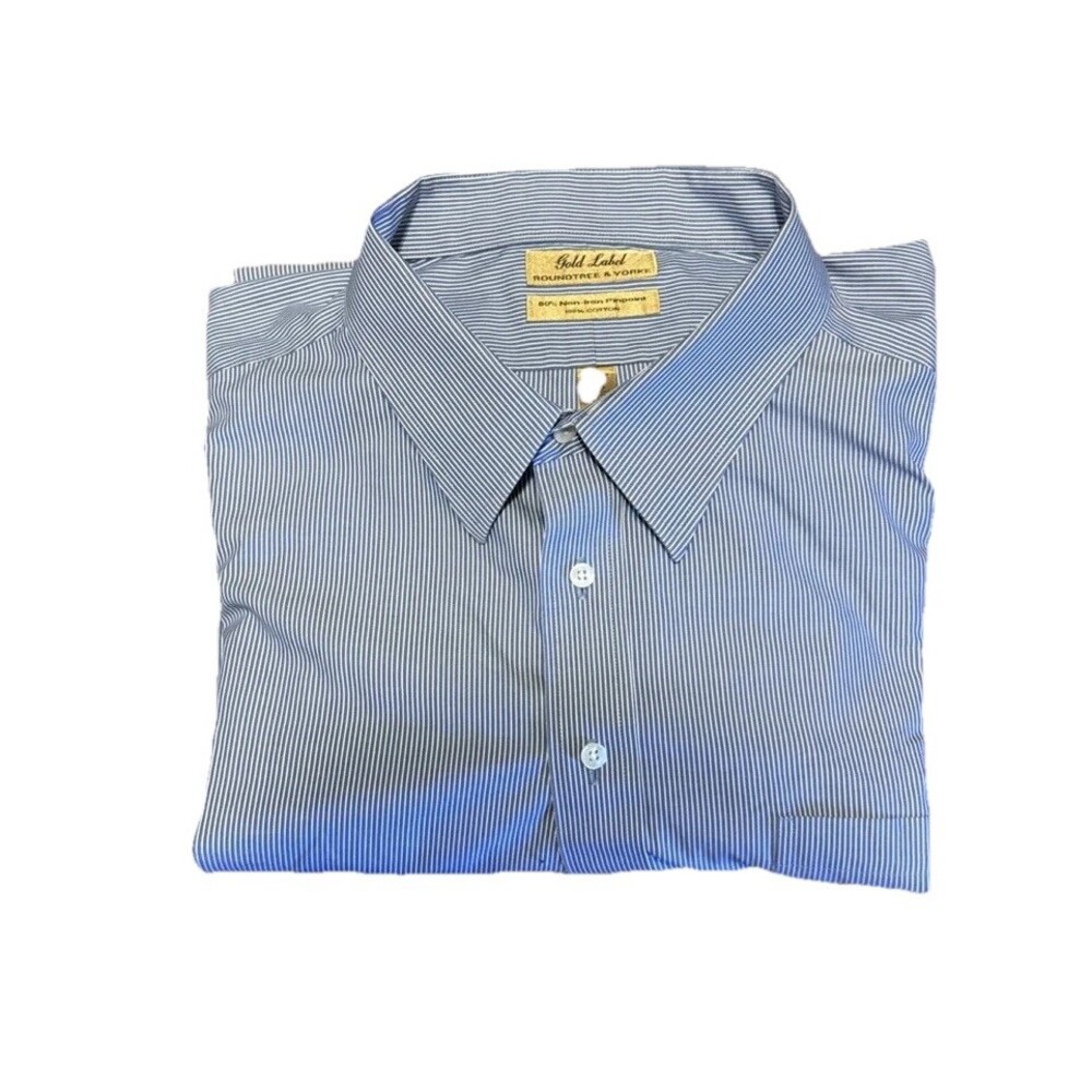 Mens 20/ 34-35 BIG Roundtree & Yorke Gold Label Button Down Shirt Blue Striped